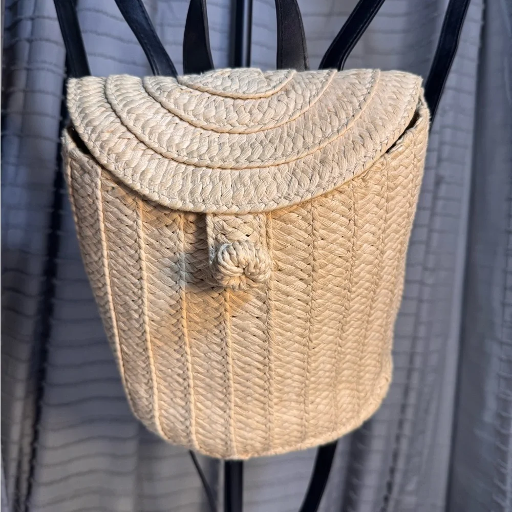 A New Day Cream Woven Backpack with Black Straps